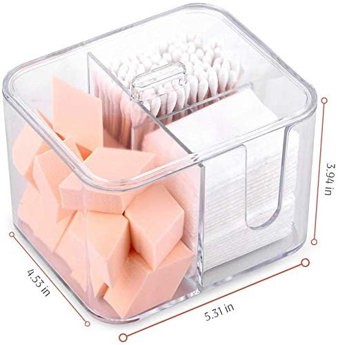SUNFICON Cotton Swab Balls Box Cotton Pads Holder Organizer Holder Dispenser Storage Canister Cosmetic Pads Container Flossers Case 4-Grid Bathroom Countertop Vanity,Acrylic Crystal Clear