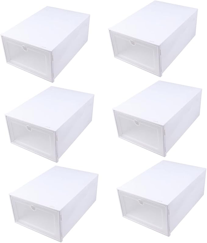 6pcs Stackable Transparent Drawer Shoes Boxes with Breathable Dustproof Plastic Shoe Containers for Men Sneaker Storage Organizer