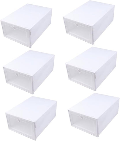 6pcs Transparent Stackable Shoes Boxes Plastic Drawer Type Shoe Storage Containers with Reinforced Design for Closet Entryway Organizers