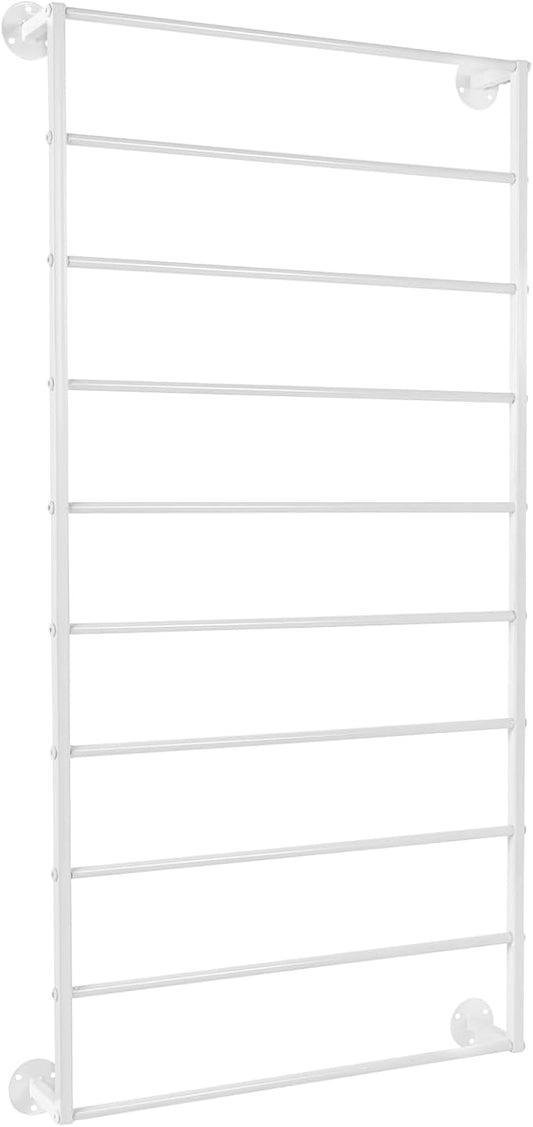 Wall Mounted Display Rack, 10-Tier Wall Mounted Scarf Rack, White Towels Storage Rack, Wrapping Paper Ribbon Organizer, Metal Wall Display Rack for Bedroom, Retail Store, Flower Shop