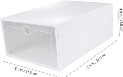 CHILDWEET 6pcs Transparent Shoe Box Organizer Thick Drawer Type Storage for Shoes Scratch Design for Sneakers High Heels and Boots White Frame Color