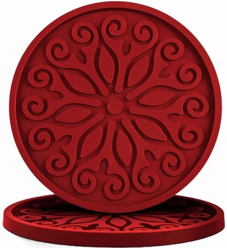 Silicone Coasters for Drinks,Resistant Reusable Drink Coasters-Great Gift for Birthday, Housewarming,Room Decor,Holiday Party (2-Red) by Unknown