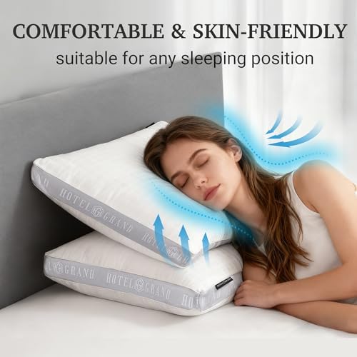 Hotel Grand Luxury Bed Pillows Queen Size Set of 2 Medium Soft, 18”x26” - Image 6