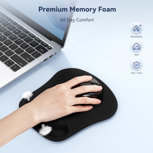 TECKNET 3 Pack Mouse Pad with Wrist Support, Ergonomic Gaming Mouse Pad Pain Relief, Portable Comfortable Mousepad for Computer, Laptop, Office, Home Non-Slip Base, Waterproof Surface - Black - Image 3