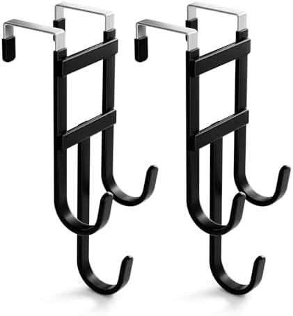 BAKON Over-the-Door Hooks, 2 Pack Heavy Duty Anti-Scratch Rubber Hooks, Fits 1-3/8" Interior Doors, Space Saving Organizer for Coat, Towel, Bag, Bathroom, Bedroom, Kitchen, Red by BAKON