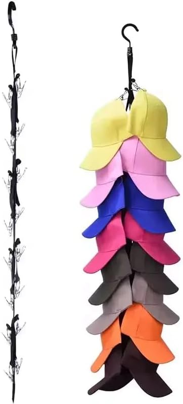 Hat Organizer for Baseball Caps,Hat Hangers for Closet, Stainless Steel Door Hat Racks with 16 Clips, Hat Hangers for Ball Caps & Accessories, for Men Women,Black,1 Pack