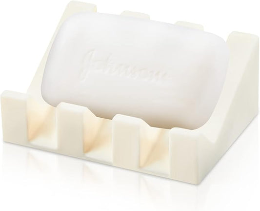 Cunhill 1 Piece Silicone Soap Dish Self Draining Soap Dish Shower Waterfall Bar Soap Holder Tray with Drain Soap Saver for Kitchen Bathroom Accessories (Cream White)