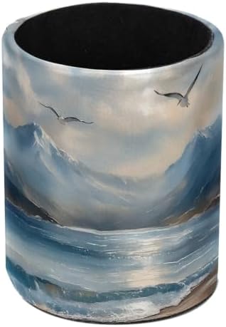 Leather Pen Holder for Desk, Beach Seagull Pencil Cup Pen Organizer Makeup Brush Holder for Office Home Kids Countertop Desk Accessory Storage by Unknown