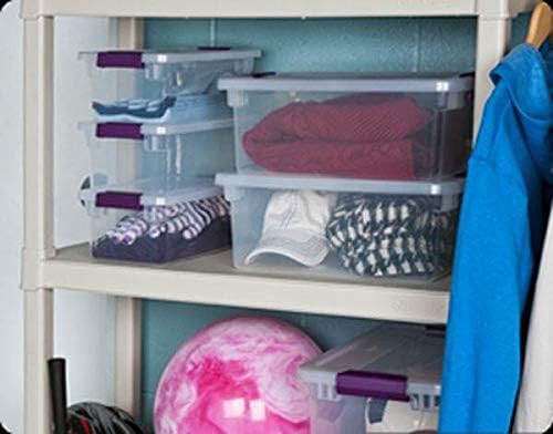 Sterilite 6 Qt ClearView Latch Storage Box, Stackable Bin with Latching Lid, Plastic Container to Organize Shoes in Closet, Clear Base, Lid, 12-Pack