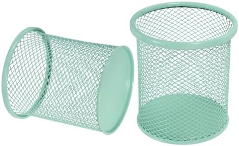 uxcell 2Pcs Mesh Pencil Holder, Metal Pen Cup Desk Organizer Makeup Brush Cup Holder for Home, Office, Classroom(Light Green) by uxcell