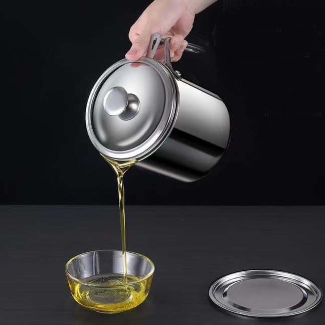 Grease Container, Bacon Grease Container with Strainer, Cooking Oil Keeper with Lid and Easy-Grip Handle (1 L)