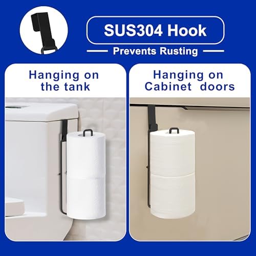 Black Toilet Paper Holder, Bathroom Toilet Paper Roll Holder with Reserve, Over The Tank Toilet Paper Holder with Storage, Bathroom Tissue Holder for 2 Rolls, 1PC - Image 2