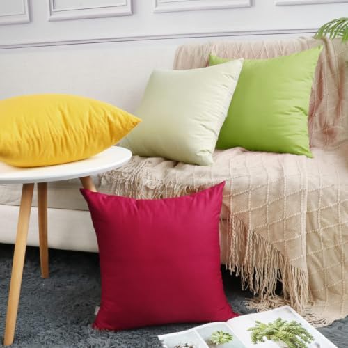 Thmyo 4-Pack 100% Cotton Comfortable Solid Decorative Throw Pillow Case, Square Cushion Cover Pillowcase Sublimation Blank Pillow Covers DIY Throw Pillowcase for Couch(18x18 inch/ 45x45cm, Green 2) - Image 3