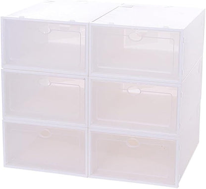 Ciieeo 6pcs Stackable Plastic Shoes Storage Boxes White Frame Thickened Shoe Containers for Women’s Closet Organization and Storage