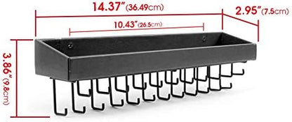 J JACKCUBE DESIGN Jewelry Organizer Necklace Holder with 23 Hooks, Wall Mounted Necklaces Bracelet Earrings Ring Holder Hanger with Shelf (Black, 14.37 x 2.95 x 3.86 inches) - MK208A