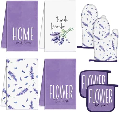 Leinuosen 8 Pcs Purple Lavender Kitchen Towels Dishcloths Accessories Set by Leinuosen