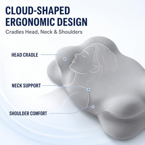 Cloud Pillow, Cervical Neck Pillows for Sleeping,Ergonomic Memory Foam Pillows for Side Sleepers, Adjustable Dual-Height Design with Washable Cooling Cover (Gray) - Image 2