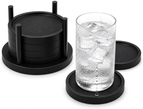 MinBoo Bamboo Coasters for Coffee Table Set of 6 Coasters for Drinks Absorbent with Holder Coffee Table Decor for Tabletop Protection Gifts for House Warming New Home & Wedding by MinBoo