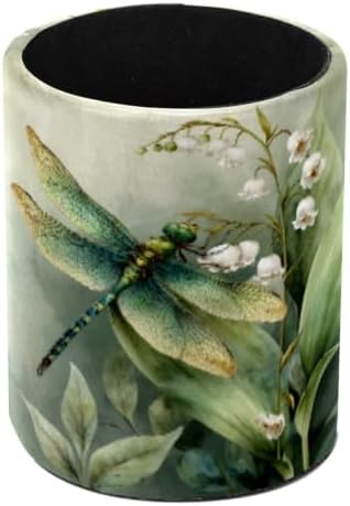 Leather Pen Holder for Desk, Watercolor Dragonfly Pencil Cup Pen Organizer Makeup Brush Holder for Office Home Kids Countertop Desk Accessory Storage by Unknown