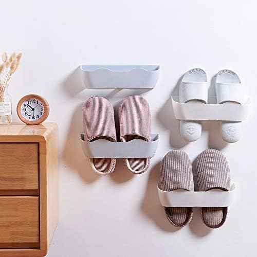 Wall Mounted Shoes Rack 4pcs with Sticky Hanging Strips, Plastic Shoes Holder Storage Organizer,Door Shoe Hangers (White- SM02(4PCS))