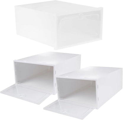 Levemolo 3pcs Thickened Plastic Shoe Box Stackable Storage Organizer for High Heels Sneakers Boots
