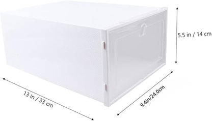 Healifty 6pcs Transparent Stackable Drawer Type Shoe Boxes with Breathable Design Easy Use Containers for Closet Entryway Under Bed Storage Men's White