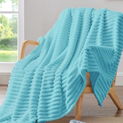 BEDELITE Ribbed Twin Blanket for Couch & Bed, Sky Blue, 60"x80" by BEDELITE