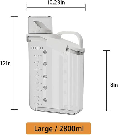 Rice container storage tank, kitchen storage container, sealed food storage, sealed design measuring cup. With pouring port, suitable for oatmeal, grains, rice, flour (blue, 2800ML)
