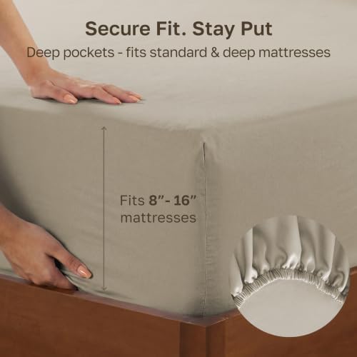 California Design Den Soft 100% Cotton Sateen King Fitted Sheet Deep Pocket - Image 4