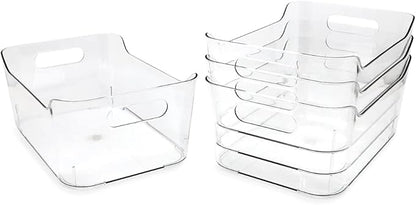 Isaac Jacobs 4-Pack Small Clear Storage Bins (9.4” x 6.7” x 4.1”) w/Handles, Plastic Box Set, Home, Office, Fridge, Freezer, Kitchen, Pantry Organization Container, BPA-Free/Food Safe (Small, 4-Pack)