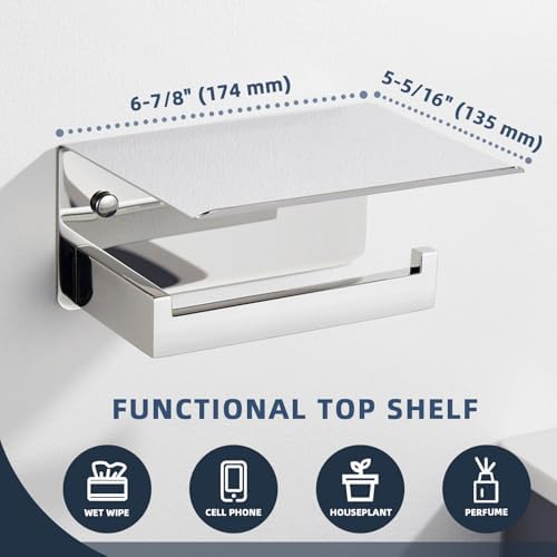 Angle Simple Toilet Paper Holder with Shelf, Polished Chrome - Image 6