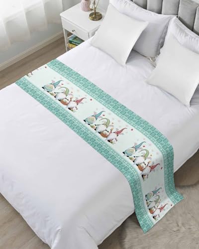 Happy Easter Day Gnomes Bed Runners for Bedroom Hotel,Decorative Bedding Scarf Bunny and Eggs Lattice Bed End Blanket Bedding Runner Scarves for Queen Size Beds,94x20in - Image 2