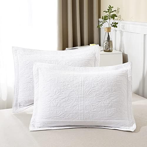 WINLIFE 100% Cotton Quilted Pillow Sham Floral Printed Pillow Cover White by WINLIFE