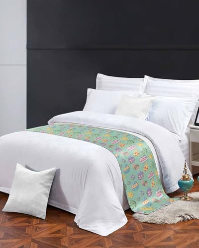 Happy Easter Eggs Bed Runners for Bedroom Hotel,Decorative Bedding Scarf Seamless Colorful Egg on Green Bed End Blanket Bedding Runner Scarves for Queen Size Beds,94x20in - Image 4