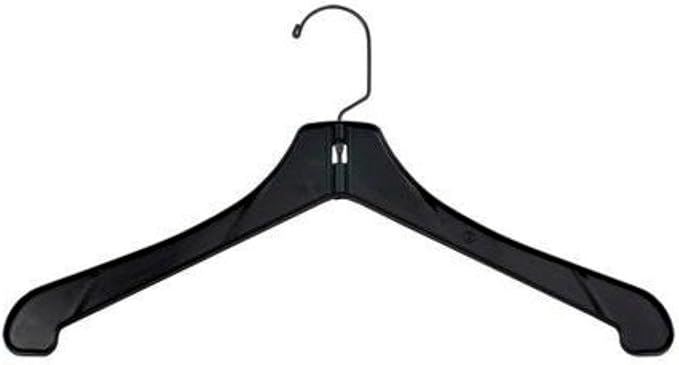 NAHANCO Plastic Coat Hanger - Heavy Weight w/Black Short Hook - 17" Black (Pack of 100), Made in America