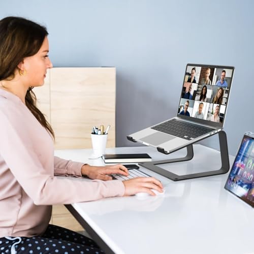 Laptop Stand for Desk Portable Computer Riser Metal Notebook Holder Printer Stand Office Desk Accessories Compatible with MacBook Air, Pro, Dell, HP, Lenovo and All 10-16" Laptops, Black - Image 5