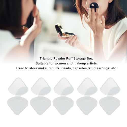 5pcs Makeup Sponge Holder Case, Plastic Makeup Container Case for Bead Capsules, Triangle Powder Puff Storage Box with Transparent Lid