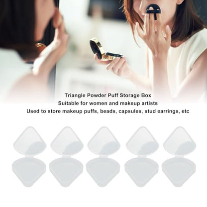 5pcs Makeup Sponge Holder Case, Plastic Makeup Container Case for Bead Capsules, Triangle Powder Puff Storage Box with Transparent Lid