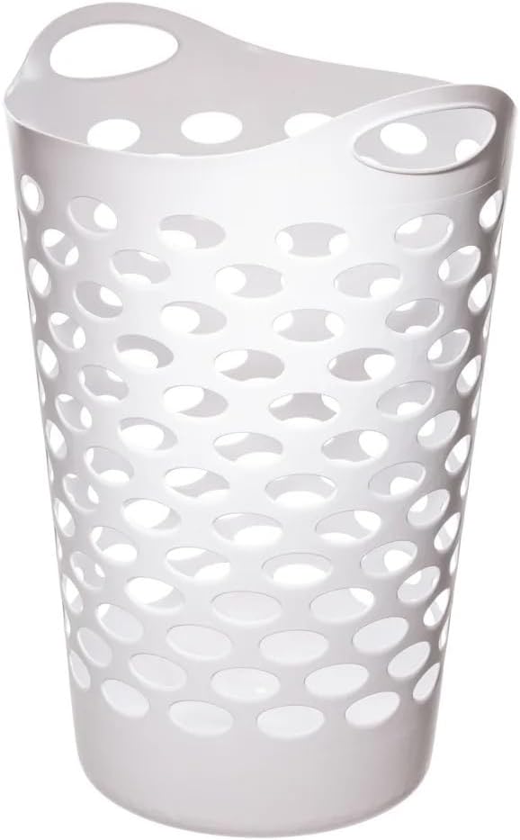 White Round Plastic Laundry Hamper with Handles - 2.2 Bushel Capacity, Lightweight & Space-Saving - Easy-Carry Laundry Basket for Home, Dorm, or Apartment