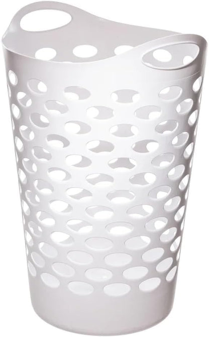 White Round Plastic Laundry Hamper with Handles - 2.2 Bushel Capacity, Lightweight & Space-Saving - Easy-Carry Laundry Basket for Home, Dorm, or Apartment