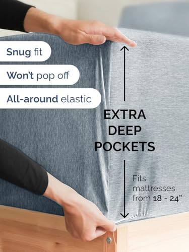 CGK Extra Deep Cal King Single Fitted Sheet Only - Heathered Blue - Image 2