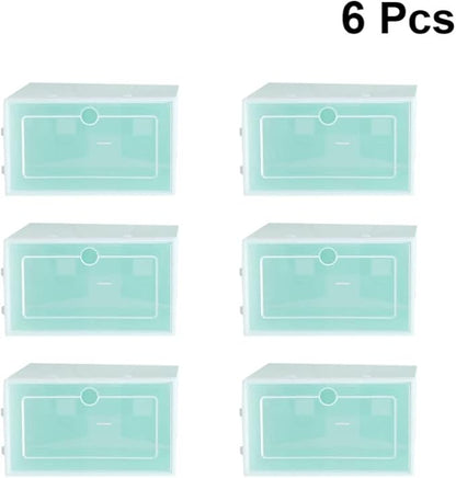 Cabilock 6pcs Stackable Shoes Storage Box Clear Plastic Shoe Container Foldable Racks for Closets Entryways