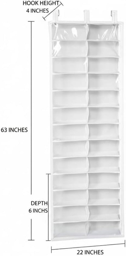 Over the Door Hoodie Organizer, Over the Door Sweatshirt Organizer Hanging Clear Shoe with 26 Pocket Foldable Heavy Duty Toy Storage