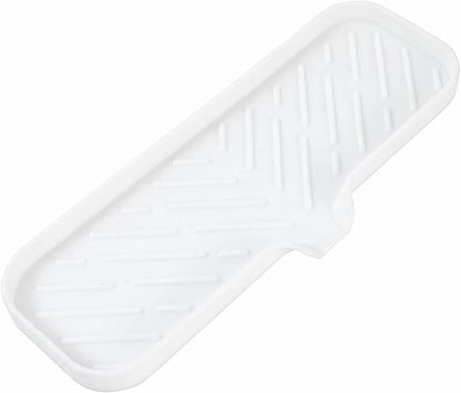 MicoYang Silicone Bathroom Soap Dishes with Drain Spout-Bathroom and Kitchen Sink Organizer,Sponge Holder,Dish Soap Tray,Perfect for Dispenser,Scrubber,Bottle,Cup on Sink or Counter-White 12"×4"