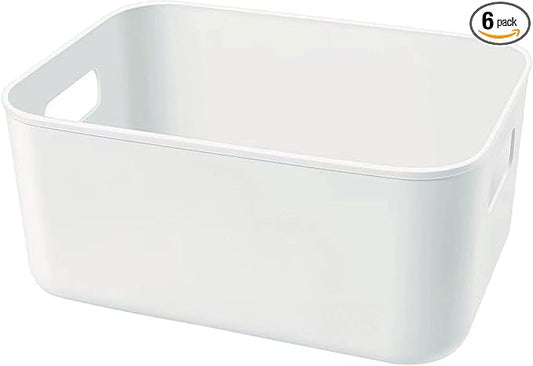 Set Of 6 Plastic Storage Bins,Versatile Kitchen Pantry Organization and Storage,for Plastic Storage Container Under Bed,Under Sink Bathroom Organizer (White, 6 Pack Small
