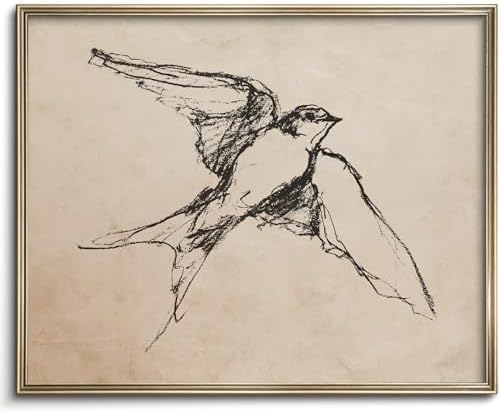 Vodefoad Vintage Barn Swallow Sketch Wall Art Decor Swallow Retriever Ink Drawing Canvas Prints Boho Neutral Line Art Farmhouse Style Wall Decor for Gallery Nursery Bedroom Bathroom Office - 8x10Inch Unframe by VodefoadVintageWallArt