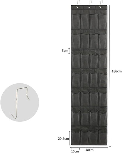 Hanging Over Door Shoe Organizer with 24 or 28 Pockets and Metal Hooks for Space Saving Storage of Shoes, Slippers, Belts, Scarves, Toys and Accessories(28 Pocket gray)