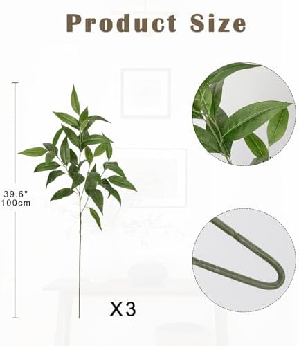Briful Eucalyptus Stems 39.5 '' Tall, Artificial Branches for Vase Round Year Faux Greenery Stems Realistic Green Eucalyptus Leaf Plant Sprays for Home Decor Indoor Party Wedding, Set of 3 - Image 2