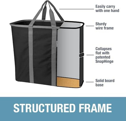 CleverMade Collapsible Laundry Caddy – Foldable Laundry Hamper & Tote, XXL 64L Pop-Up Laundry Basket with Handles, Space-Saving Laundry Organizer for Home & Travel, 2 Pack - LUXE Navy Noir