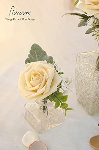 Floroom Artificial Flowers 50pcs Real Looking Creamy Yellow Foam Fake Roses with Stems for DIY Wedding Bouquets Bridal Shower Centerpieces Floral Arrangements Party Tables Home Decorations - Image 4